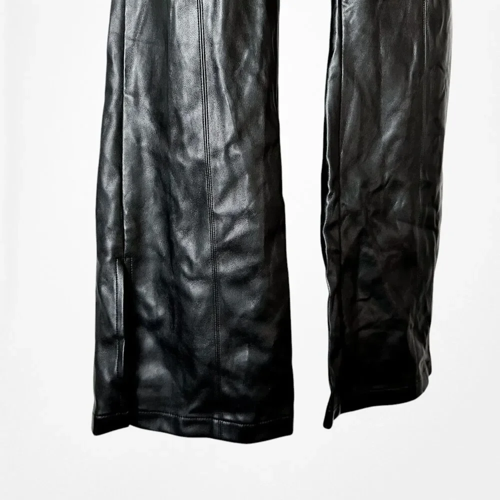 Vintage Y2K 90s Black Faux Leather High Waisted Boot Cut Pants Trousers Size S